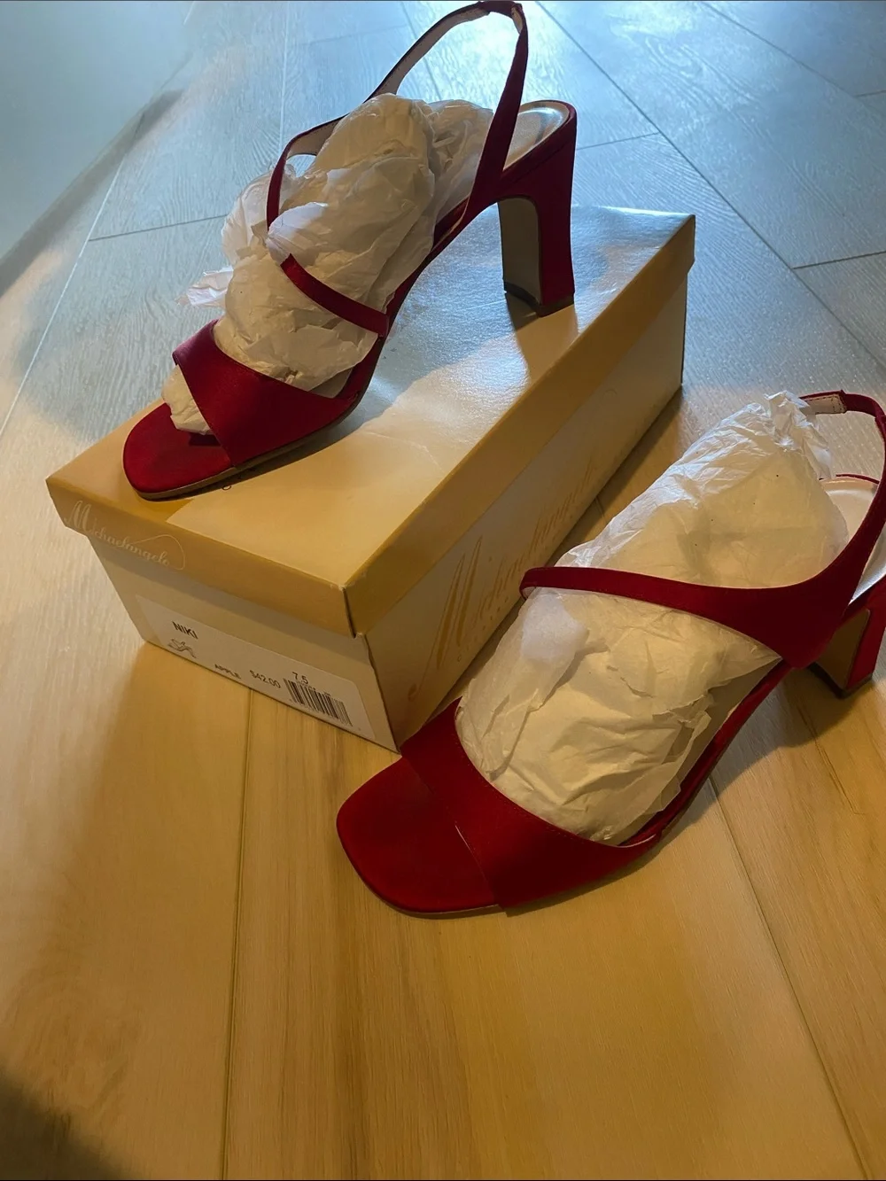Michaelangelo Apple Red David’s Bridal Satin Slingback Heels - Size 8